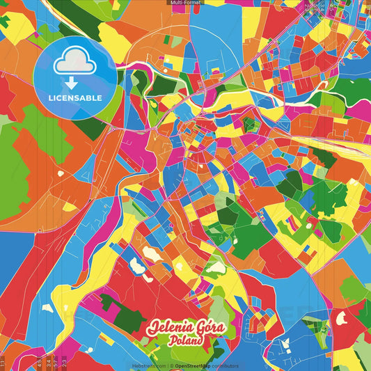 Jelenia Góra, Lower Silesian, Poland Crazy Colorful Street Map Poster Template