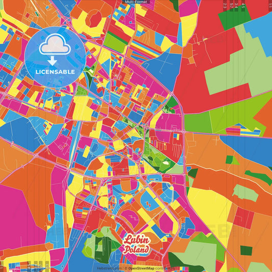 Lubin, Lower Silesian, Poland Crazy Colorful Street Map Poster Template