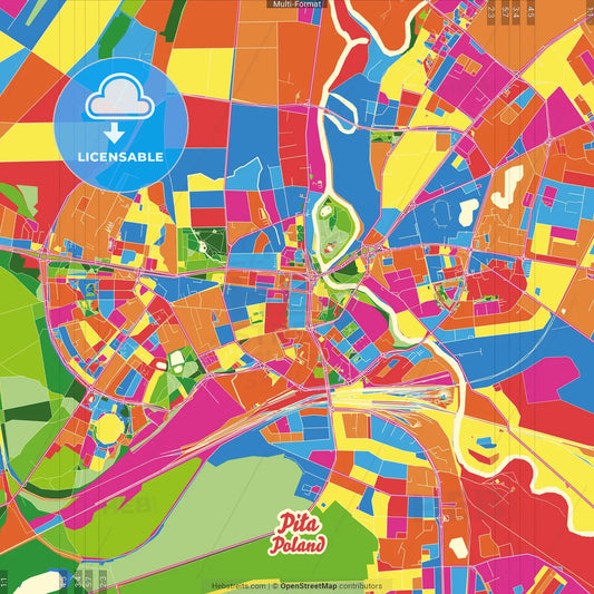 Piła, Greater Poland, Poland Crazy Colorful Street Map Poster Template