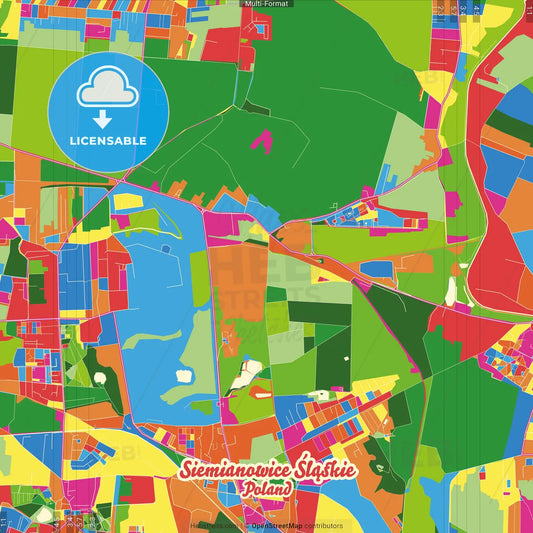 Siemianowice Śląskie, Silesian, Poland Crazy Colorful Street Map Poster Template