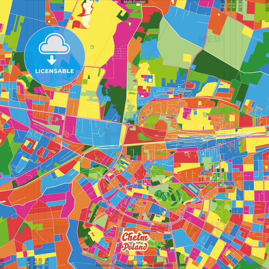 Chełm, Lublin, Poland Crazy Colorful Street Map Poster Template