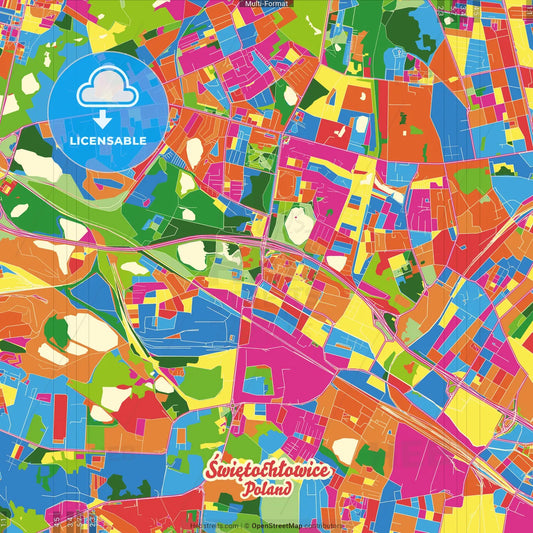 Świętochłowice, Silesian, Poland Crazy Colorful Street Map Poster Template