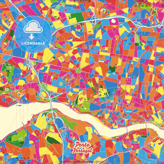 Porto, Porto, Portugal Crazy Colorful Street Map Poster Template