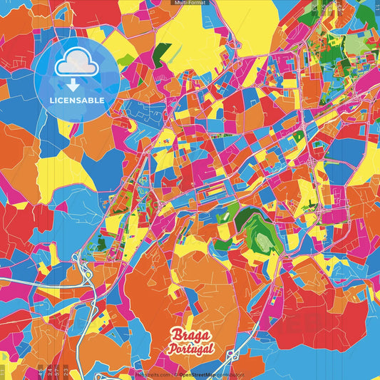 Braga, Braga, Portugal Crazy Colorful Street Map Poster Template