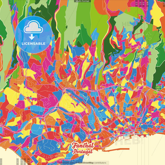 Funchal, Madeira, Portugal Crazy Colorful Street Map Poster Template