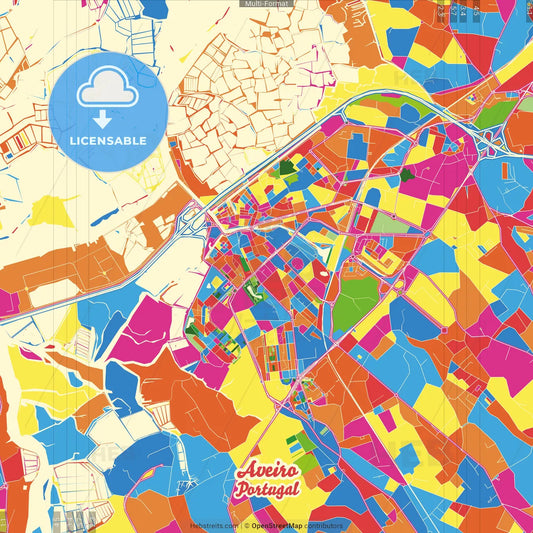 Aveiro, Aveiro, Portugal Crazy Colorful Street Map Poster Template