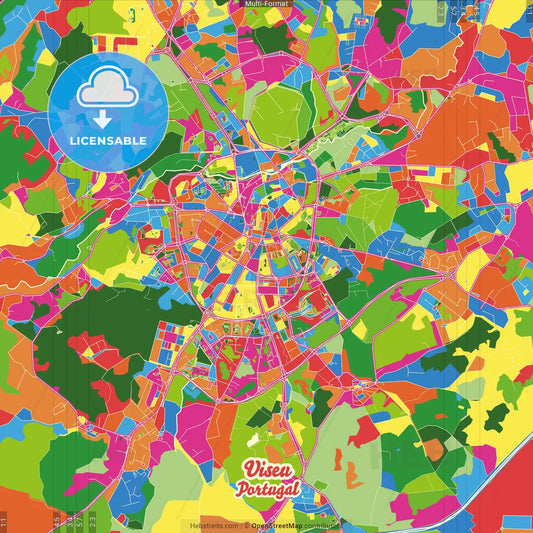 Viseu, Viseu, Portugal Crazy Colorful Street Map Poster Template