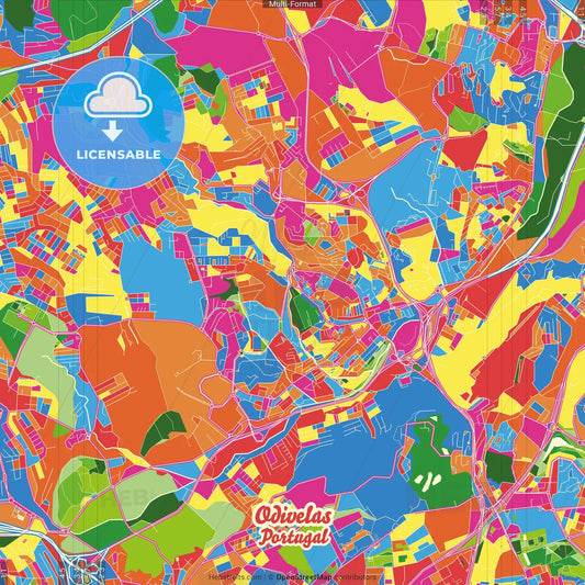Odivelas, Lisbon, Portugal Crazy Colorful Street Map Poster Template