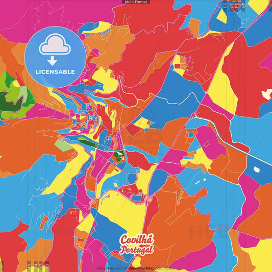 Covilhã, Castelo Branco, Portugal Crazy Colorful Street Map Poster Template
