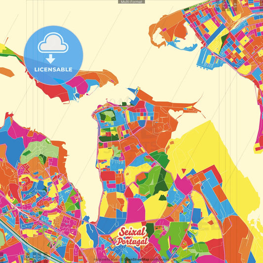 Seixal, Setúbal, Portugal Crazy Colorful Street Map Poster Template