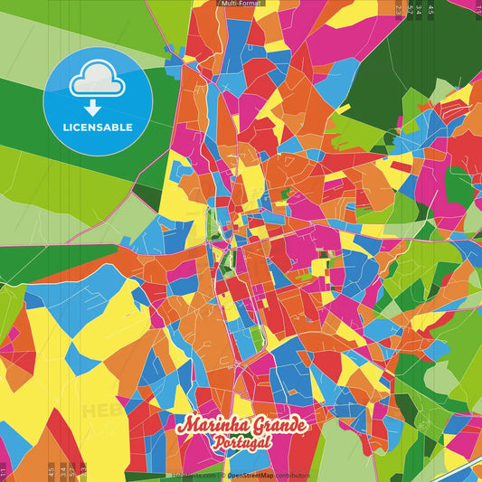 Marinha Grande, Leiria, Portugal Crazy Colorful Street Map Poster Template