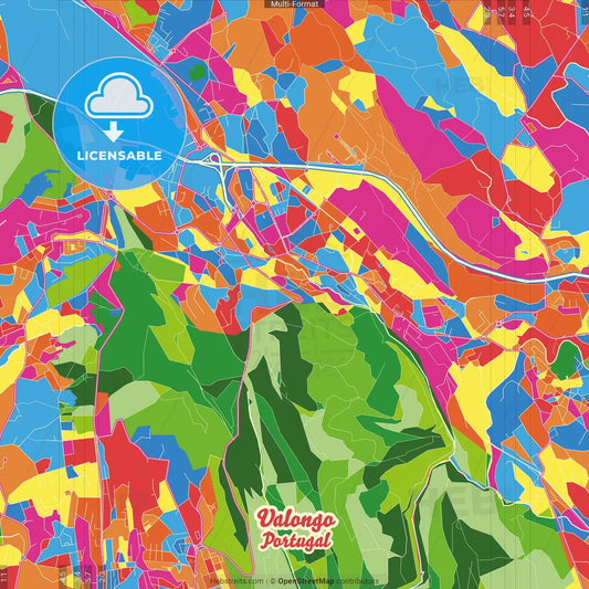 Valongo, Porto, Portugal Crazy Colorful Street Map Poster Template