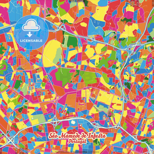 São Mamede de Infesta, Porto, Portugal Crazy Colorful Street Map Poster Template