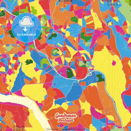 Gondomar, Porto, Portugal Crazy Colorful Street Map Poster Template