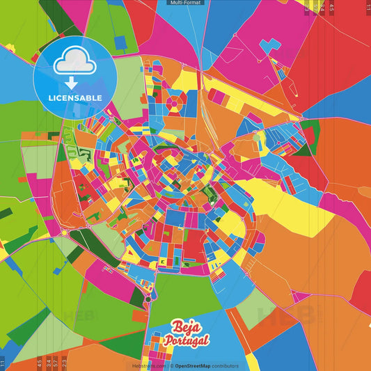 Beja, Beja, Portugal Crazy Colorful Street Map Poster Template