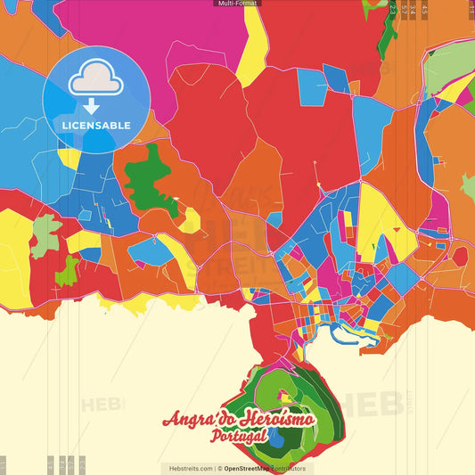 Angra do Heroísmo, Azores, Portugal Crazy Colorful Street Map Poster Template