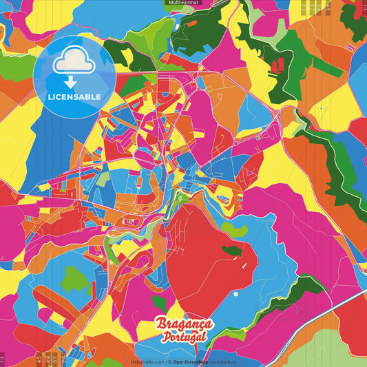 Bragança, Bragança, Portugal Crazy Colorful Street Map Poster Template