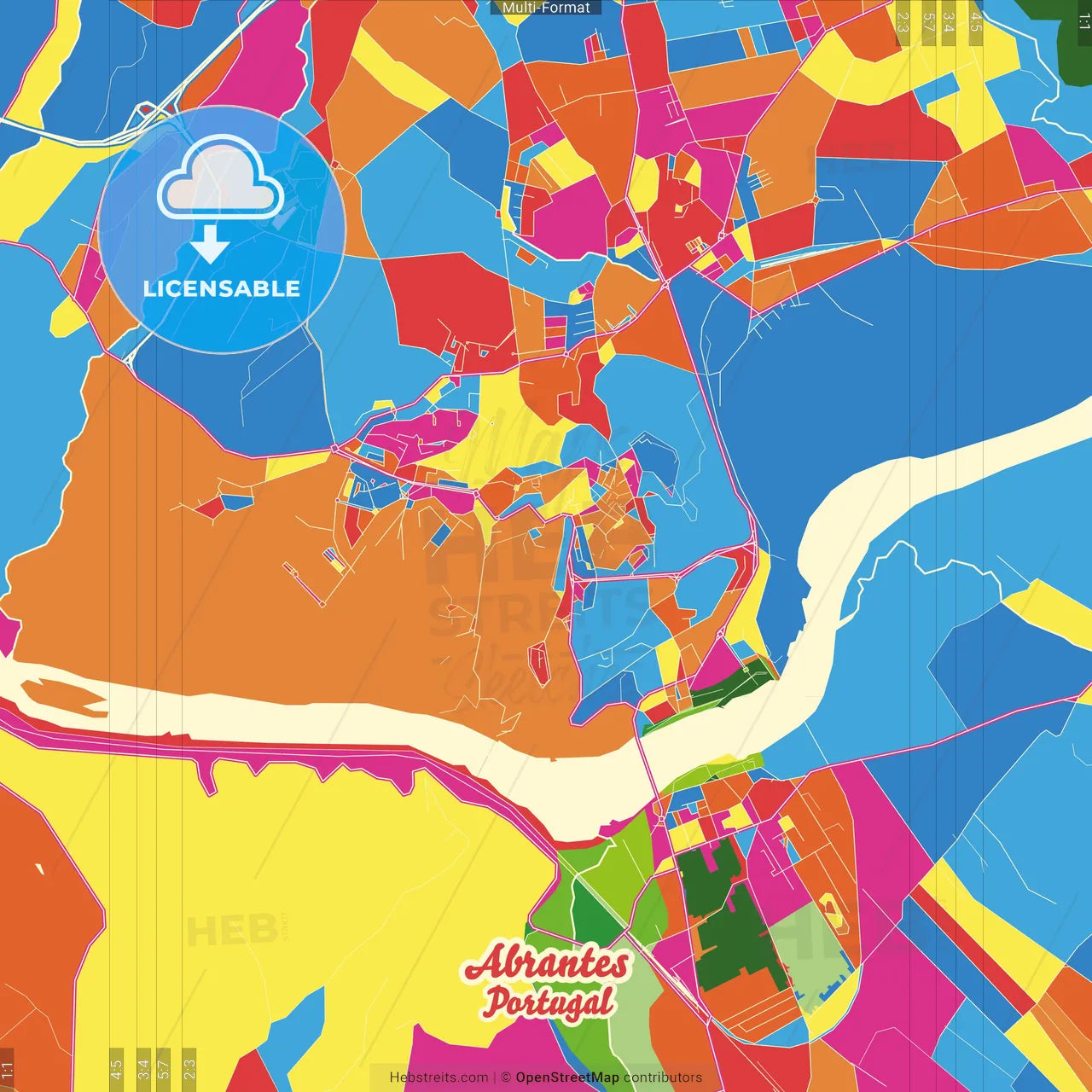 Abrantes, Santarém, Portugal Crazy Colorful Street Map Poster Template