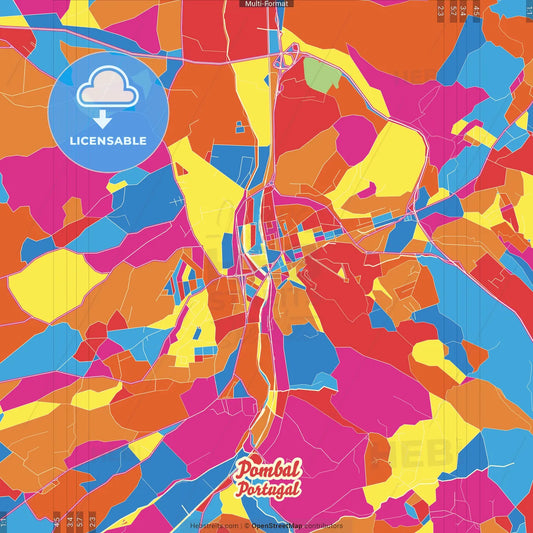 Pombal, Leiria, Portugal Crazy Colorful Street Map Poster Template