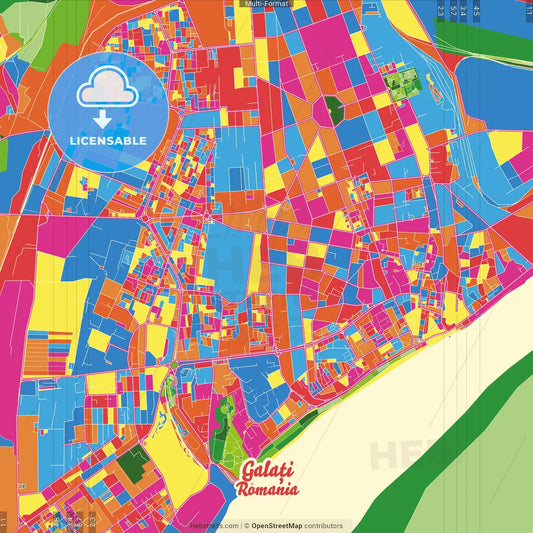 Galați, Galați, Romania Crazy Colorful Street Map Poster Template