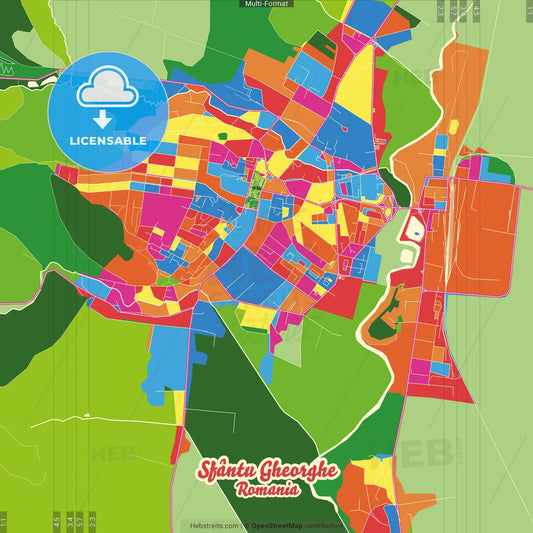 Sfântu Gheorghe, Covasna, Romania Crazy Colorful Street Map Poster Template