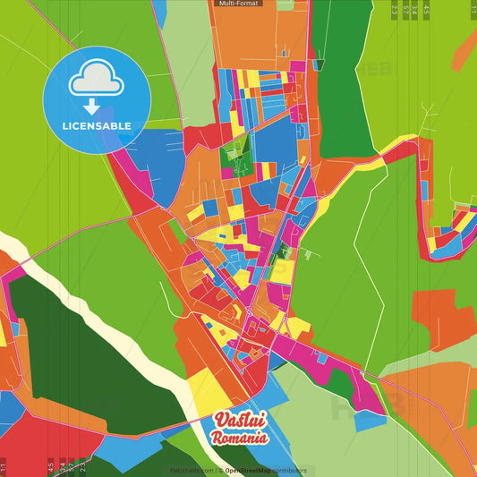 Vaslui, Vaslui, Romania Crazy Colorful Street Map Poster Template