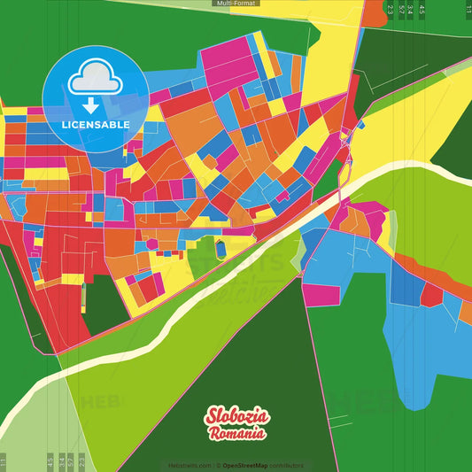 Slobozia, Ialomița, Romania Crazy Colorful Street Map Poster Template