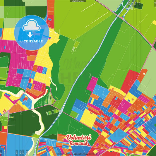 Voluntari, Ilfov, Romania Crazy Colorful Street Map Poster Template