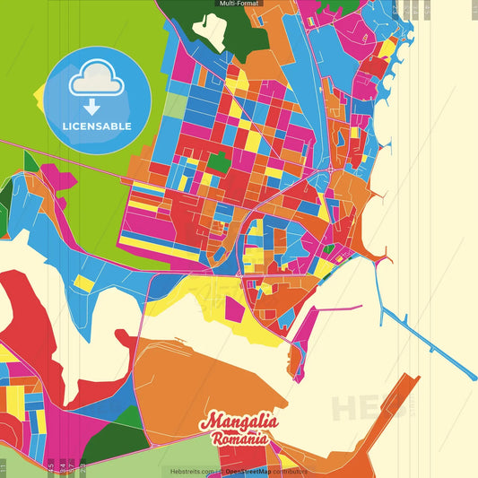Mangalia, Constanța, Romania Crazy Colorful Street Map Poster Template