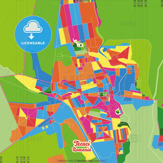 Tecuci, Galați, Romania Crazy Colorful Street Map Poster Template