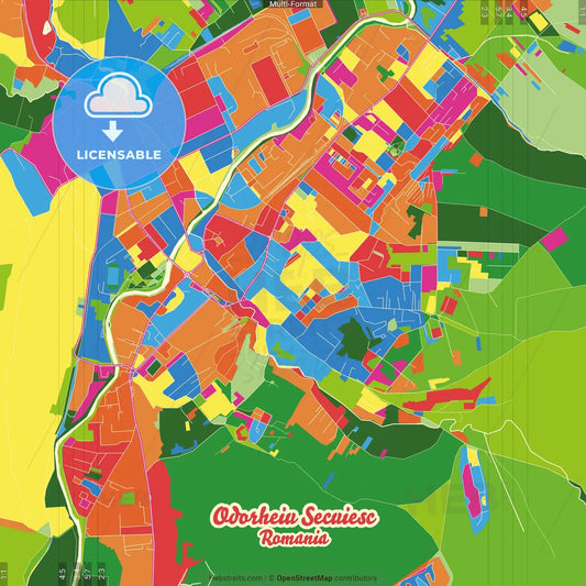 Odorheiu Secuiesc, Harghita, Romania Crazy Colorful Street Map Poster Template