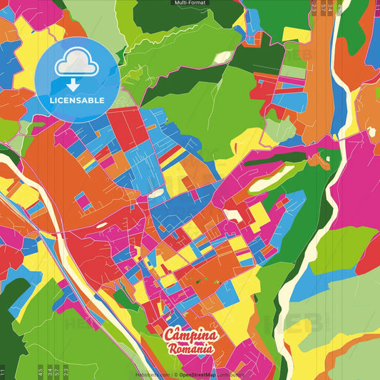 Câmpina, Prahova, Romania Crazy Colorful Street Map Poster Template