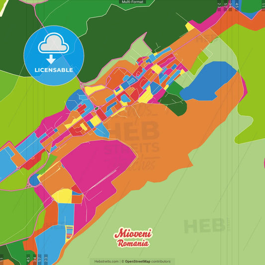 Mioveni, Argeș, Romania Crazy Colorful Street Map Poster Template
