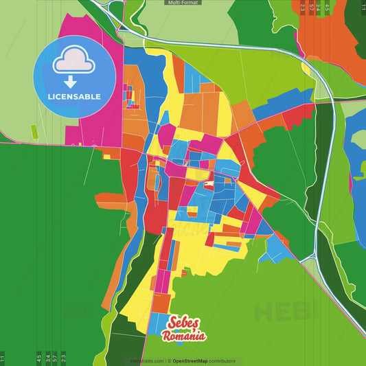 Sebeș, Alba, Romania Crazy Colorful Street Map Poster Template