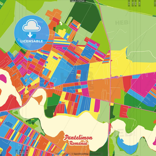 Pantelimon, Ilfov, Romania Crazy Colorful Street Map Poster Template