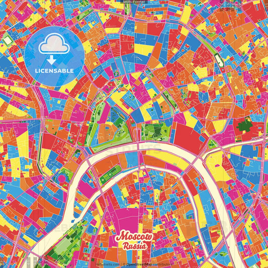 Moscow, Moscow, Russia Crazy Colorful Street Map Poster Template