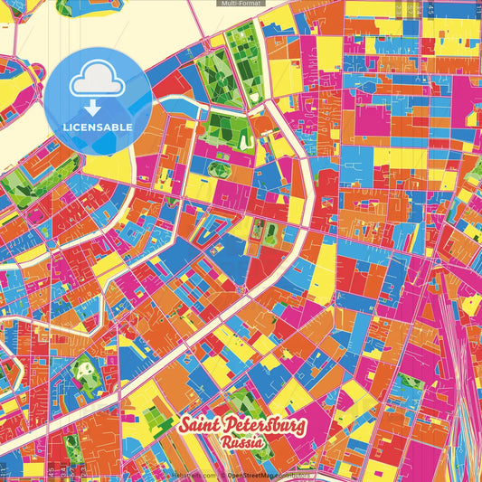 Saint Petersburg, Saint Petersburg, Russia Crazy Colorful Street Map Poster Template