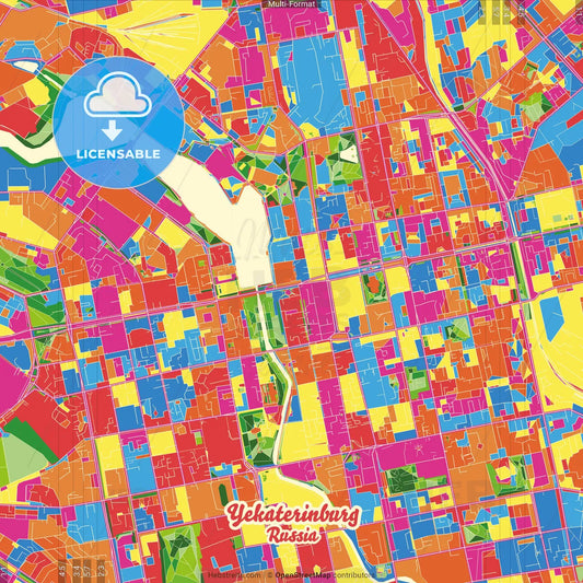 Yekaterinburg, Sverdlovsk Oblast, Russia Crazy Colorful Street Map Poster Template