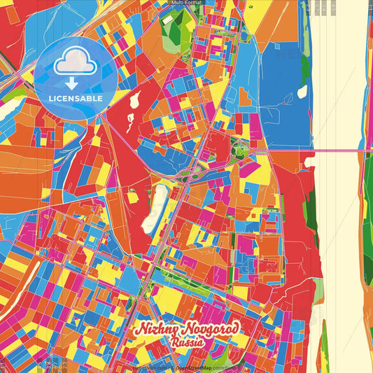 Nizhny Novgorod, Nizhny Novgorod Oblast, Russia Crazy Colorful Street Map Poster Template