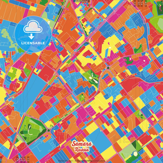 Samara, Samara Oblast, Russia Crazy Colorful Street Map Poster Template