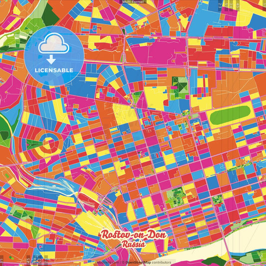 Rostov-on-Don, Rostov Oblast, Russia Crazy Colorful Street Map Poster Template