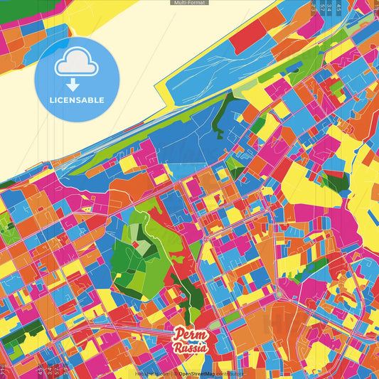 Perm, Perm Krai, Russia Crazy Colorful Street Map Poster Template