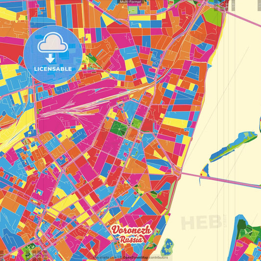 Voronezh, Voronezh Oblast, Russia Crazy Colorful Street Map Poster Template