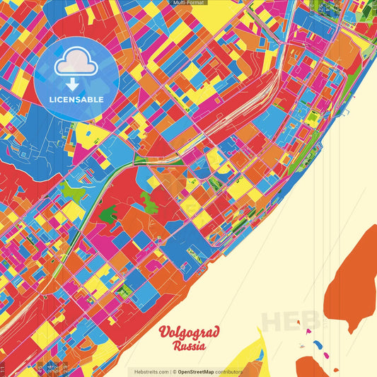 Volgograd, Volgograd Oblast, Russia Crazy Colorful Street Map Poster Template