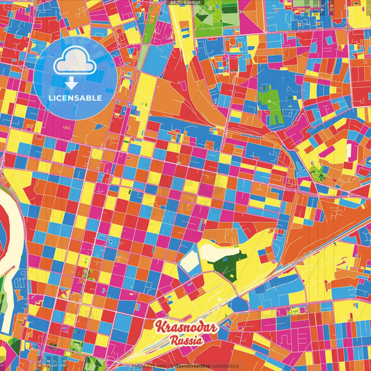 Krasnodar, Krasnodar Krai, Russia Crazy Colorful Street Map Poster Template