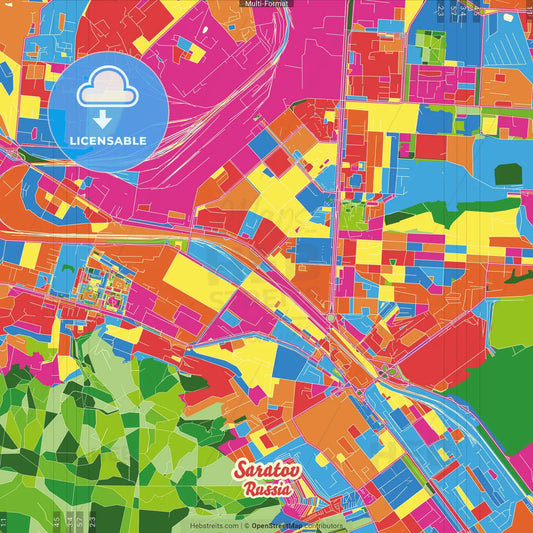 Saratov, Saratov Oblast, Russia Crazy Colorful Street Map Poster Template