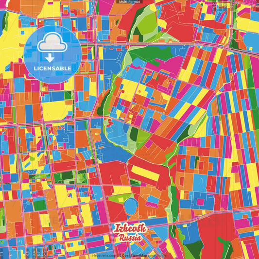 Izhevsk, Udmurt Republic, Russia Crazy Colorful Street Map Poster Template