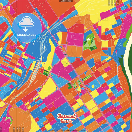 Barnaul, Altai Krai, Russia Crazy Colorful Street Map Poster Template