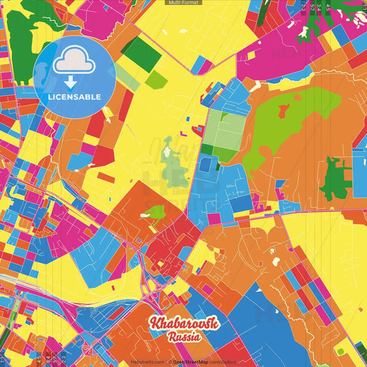 Khabarovsk, Khabarovsk Krai, Russia Crazy Colorful Street Map Poster Template