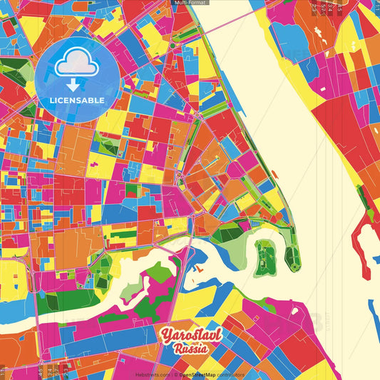 Yaroslavl, Yaroslavl Oblast, Russia Crazy Colorful Street Map Poster Template
